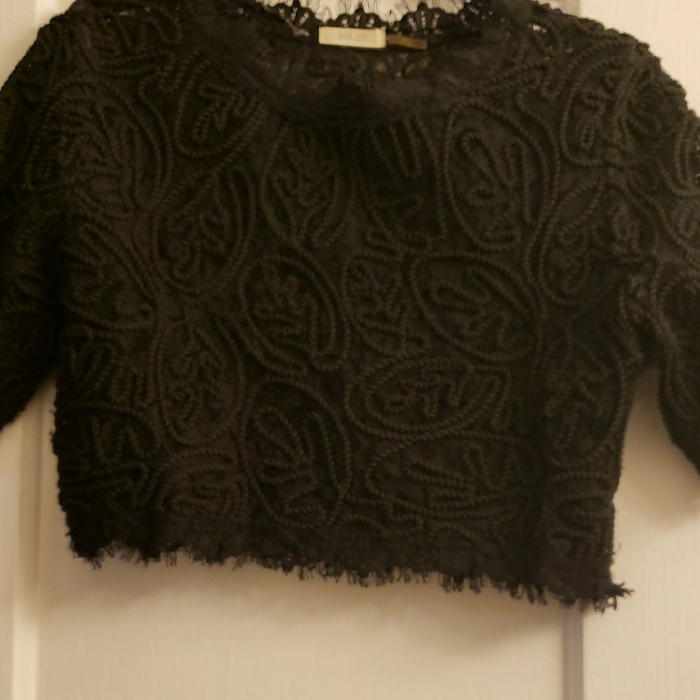 San Joy Black Textured Lace Blouse